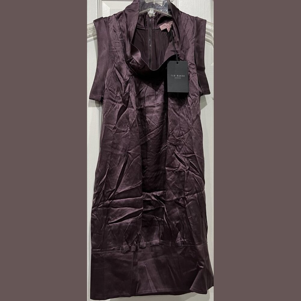 $245 NWT TED BAKER LONDON DANAUS DEEP COWL NECK DRESS SIZE: 0 TB / 2 US